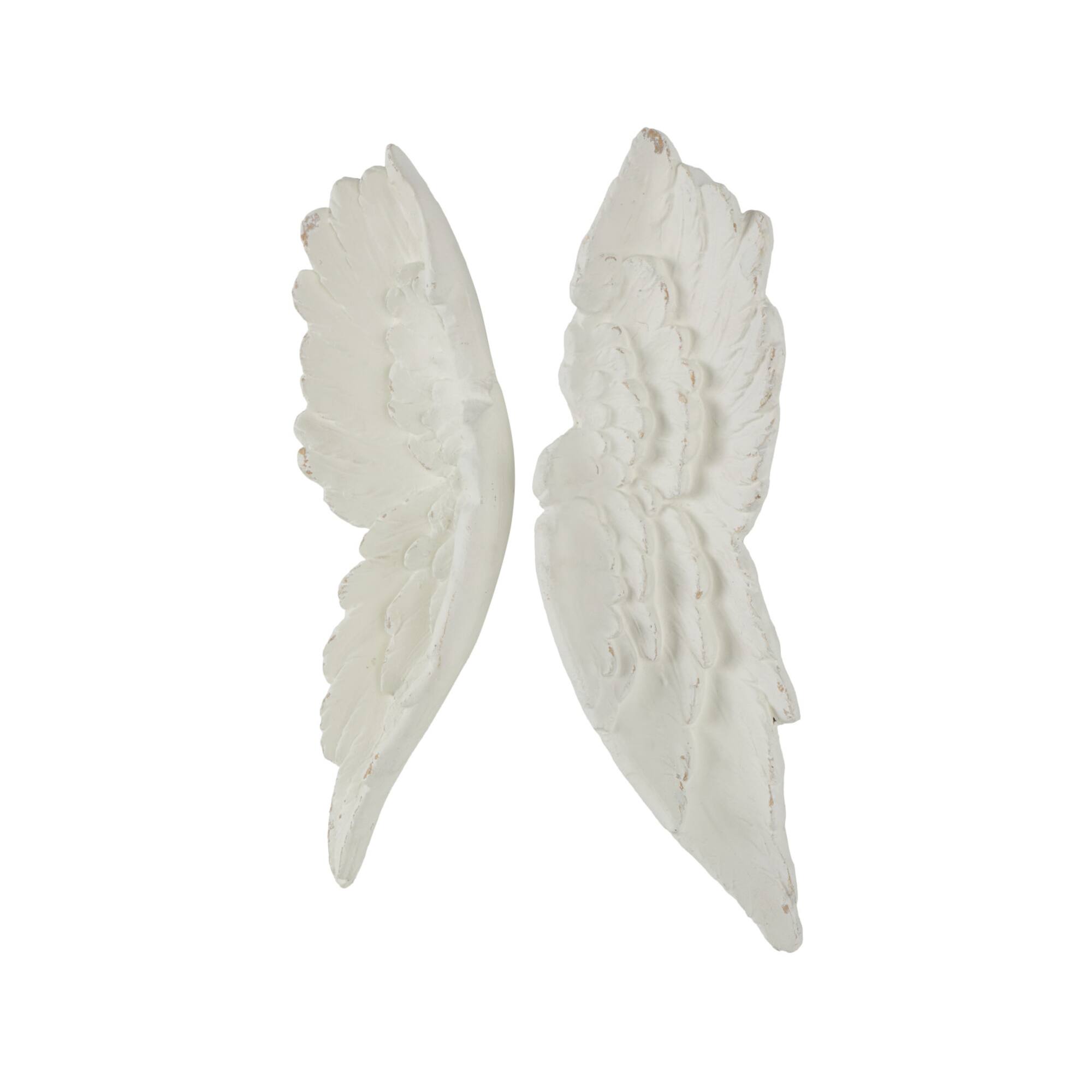 27" White Magnesium Oxide Bird Carved Wings Wall Décor Set